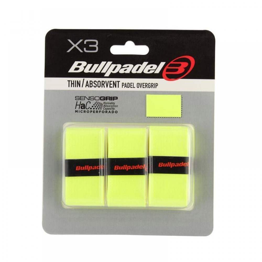 Blister Bullpadel 3 Overgrips GB1705 Senso Perforado Amarillo Azufre Fluor - Barata Oferta Outlet