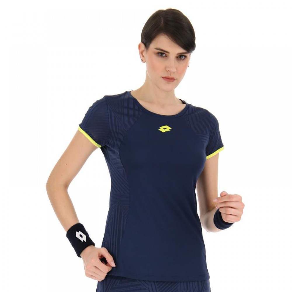 Camiseta Lotto Superrapida V Denim Oscuro Amarillo Acido Mujer - Barata Oferta Outlet