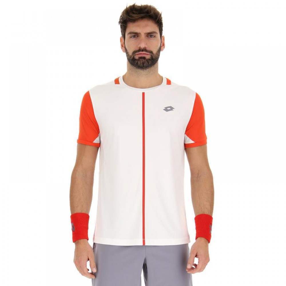 Camiseta Lotto Top IV Blanco Brillante Rojo Amapola - Barata Oferta Outlet