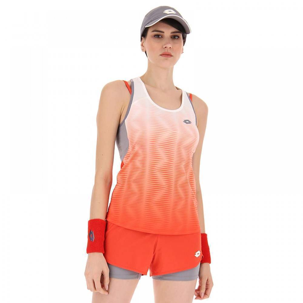 Camiseta Lotto Top IV Rojo Amapola Blanco Brillante Mujer - Barata Oferta Outlet